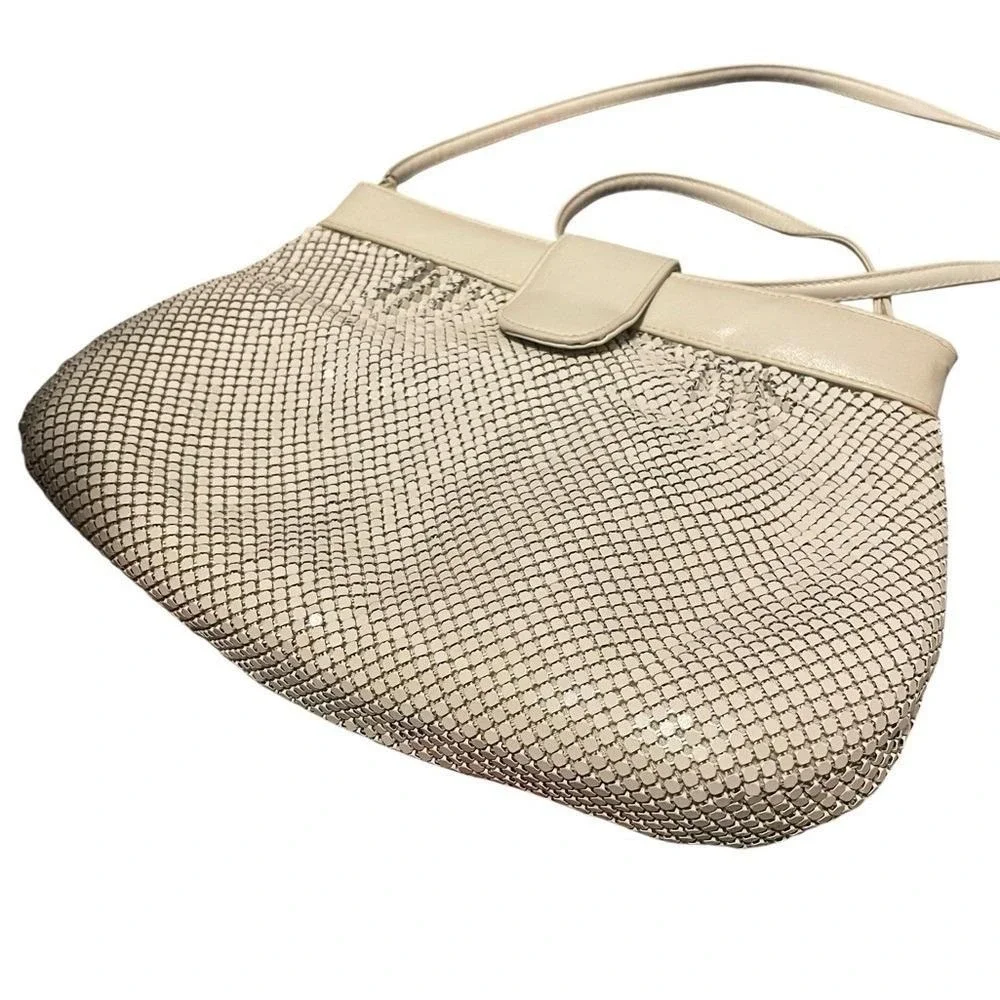 Whiting and Davis‎ Vintage Cream Metal Mesh Shoulder Bag Evening Purse Ivory